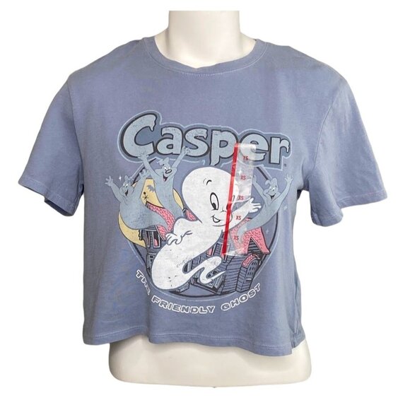 Casper Graphic Shirt Top Juniors' XS Blue Short-Sleeve‎ Crop Friendly Ghost NEW - Picture 1 of 10